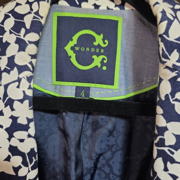 C. Wonder Christian Siriano Navy and Cream Floral Blazer Size 4 - Picture 2 of 7